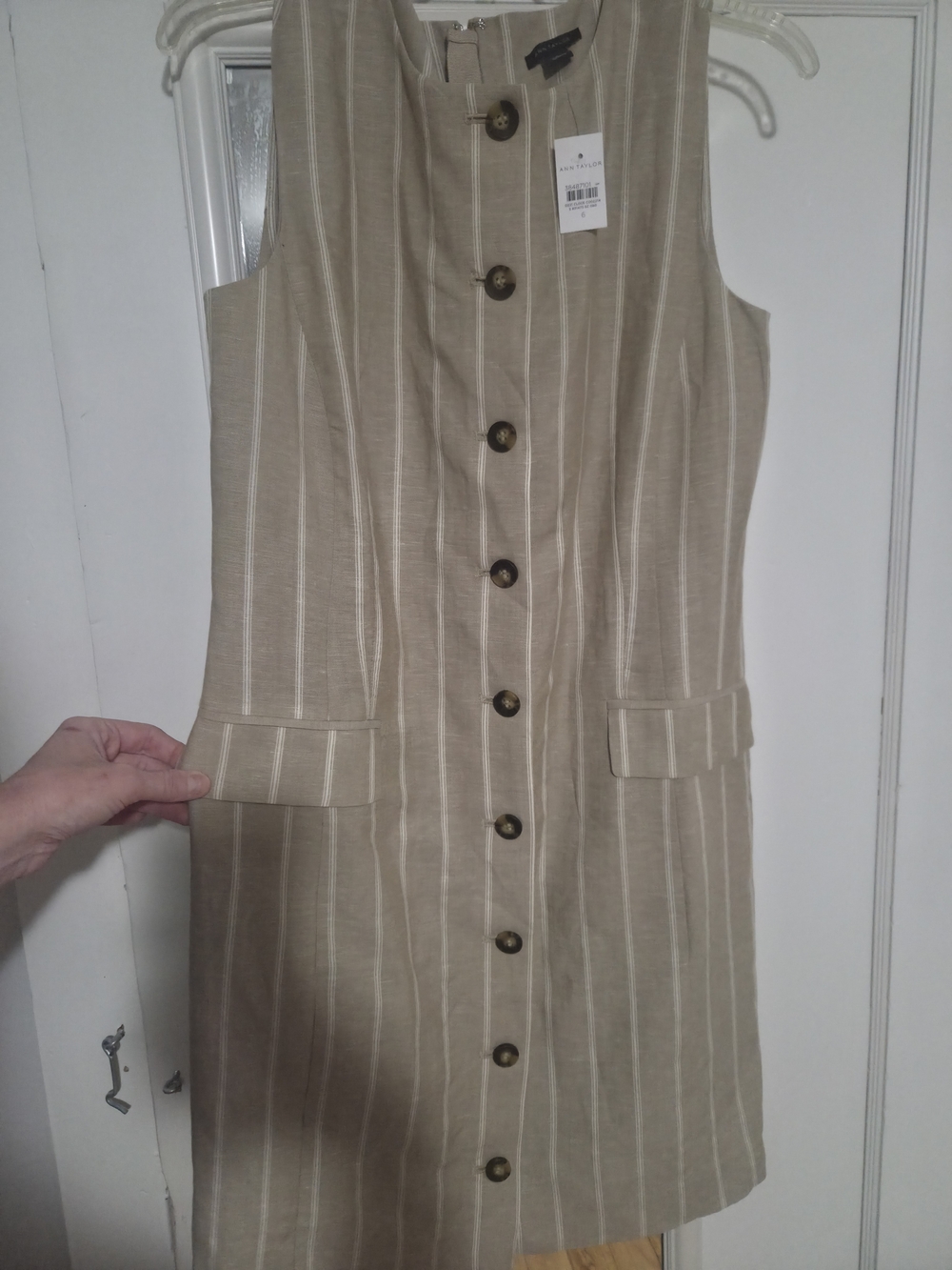 Ann Taylor Tan & Cream Striped Button-Front Mini Dress